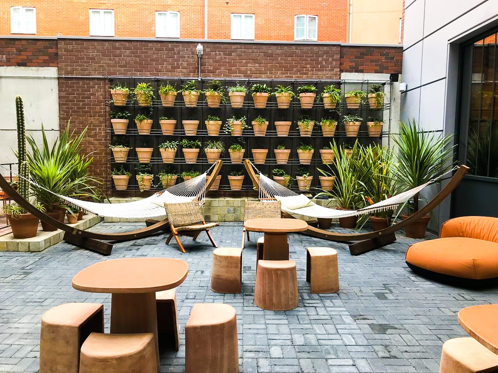Outdoor seating area at the Locke Living Hotel in Bermondsey central London | Global agency, BCD Meetings & Events