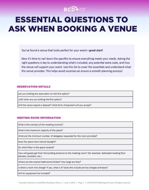 Download Essential Questions for venue booking Template editable word document