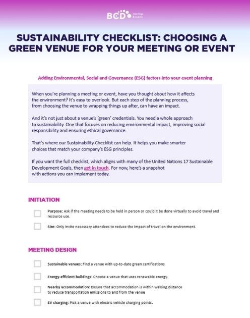 Download sustainability checklist for venue sourcing Template editable word document