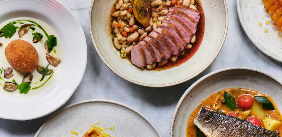 Plates of mediterranean food