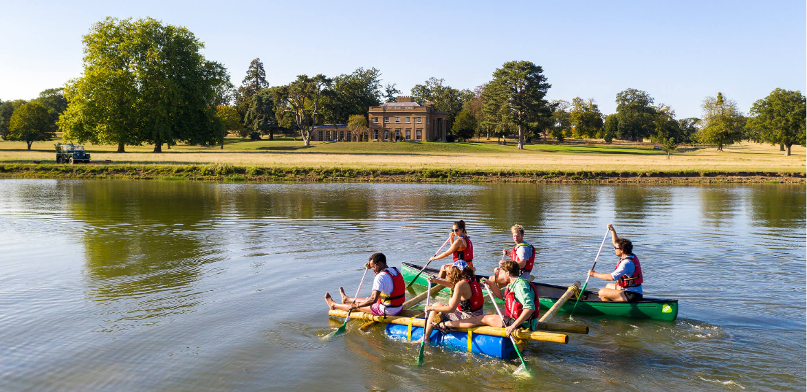 Lake with a group rowing across it